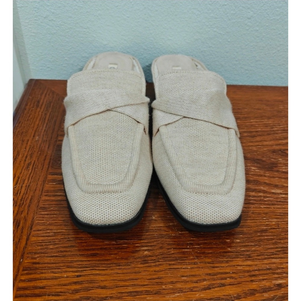 Vivaia Cream Knit Square Toe Mules Low Block Heel Loafers Size 42 Womens